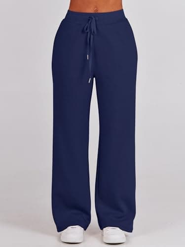 ANRABESS Women 2 Piece Outfits 2025 Fall Fashion Airport Wide Leg Pants Lounge Set Leisure Travel Vacation Clothes Sweatsuits Navy Blue Medium - Image 6