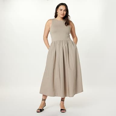 The Drop Women's Dia Mixed Fabric Midi Tank Dress Vintage Khaki, XS - Image 5