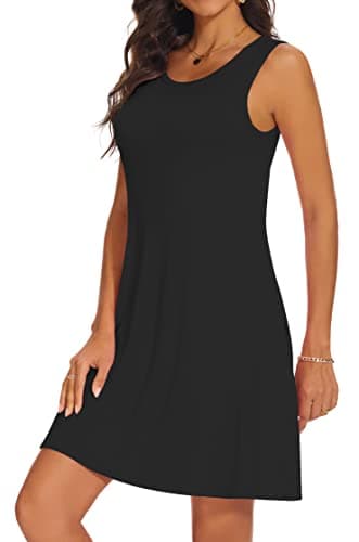 Moskill Casual Tshirt Dresses for Women Solid Sleeveless Tank Swing Dress (Small, Black) - Image 3