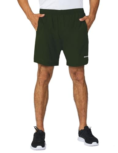 baleaf Men's 5" Running Athletic Shorts Zipper Pocket for Workout Gym Sports Lightweight Quick Dry Army Green Size M - Image 1