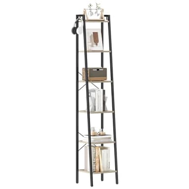 Hzuaneri Ladder Shelf, Bookshelf Bookcase, Freestanding Corner Storage Shelve with 2 Hooks for Home Office, Living Room, Kitchen, Bedroom, Industrial, 6-Tier Greige BC13305B - Image 9