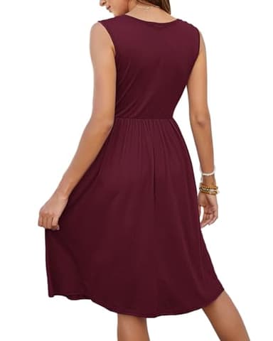 MOLERANI Women Summer Dresses Sleeveless Casual Loose Swing Button Down Midi Dress with Pockets(Wine Red,XL) - Image 2
