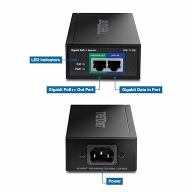 TRENDnet Gigabit PoE++ Injector, Supplies PoE (15.4W), PoE+ (30W), or PoE++ (60W), Network A PoE Device Up to 100m(328 ft), Supports IEEE 802.3af,802.at, Plug & Play, Black, TPE-117GI - Image 7