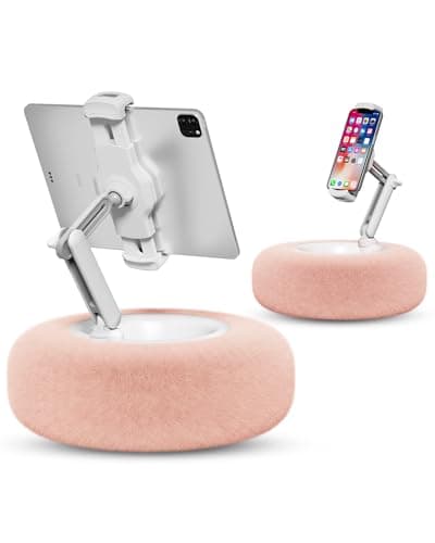 Viozon Tablet Stand Pillow, Compatible with 4.7"-13" Phone/Tablet, iPad, iPhone, Samsung, Google, Kindle, 360°Adjustable Phone Holder for Bed with Soft Plush Fabric, and Detachable Bowl, Pink - Image 1