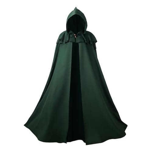 Giftdigger Renaissance Hooded Cloak for Women Men,Adult Medieval Cloak,Vintage Viking Cape,Halloween Renaissance Costume Women Men,Gothic,Green Cape with Hood,M/150cm - Image 1