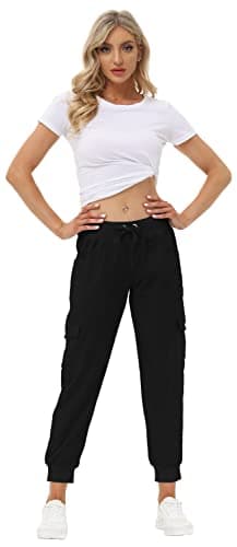 MoFiz Womens Lightweight Hiking Pants with Pockets Quick Dry Athletic Outdoor Summer Travel Casual Sweatpants Cargo Pant for Women Black L - Image 5