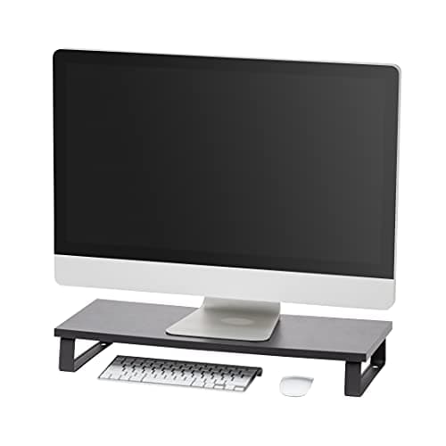 IRIS USA 1-Tier Multi-Purpose Modern PC Monitor Organizer Stand with Metal Legs, Ergonomic Desktop and Countertop Riser for Computer Laptop TV Kitchen Pantry and Closet Organization, Black - Image 1