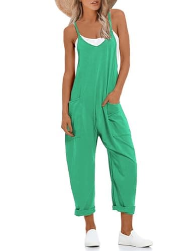 Lentta Women's Causal Jumpsuits V Neck Sleeveless Harem Overalls Stretchy Adjustable Strap Romper with Pockets(Green-M) - Image 1