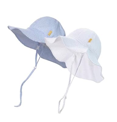 DASMINI Baby & Toddler Wide Brim Sun Hats UPF 50+ Sun Protection Bucket Cap Cute Adjustable Hat(White+Sky,2-5T) - Image 1