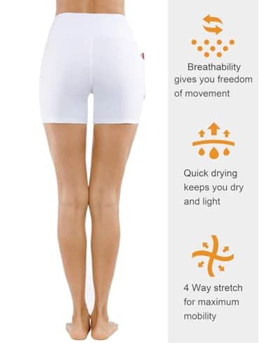 THE GYM PEOPLE High Waist Yoga Shorts for Women Tummy Control Fitness Athletic Workout Running Shorts with Deep Pockets (Large, White) - Image 6