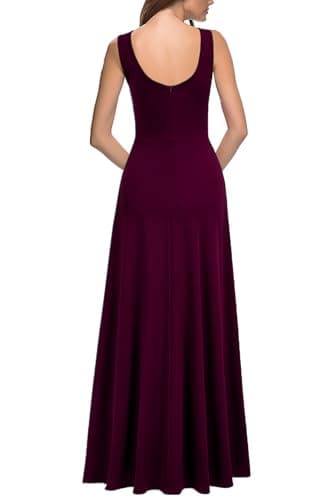 MUSHARE Women's Square Neck Sexy Split Cocktail Party Maxi Long Formal Dress Burgundy - Image 2
