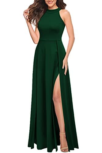MUSHARE Women's Halter Neck Sexy Split Cocktail Party Maxi Long Formal Dress Green - Image 3