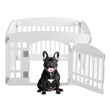 SMUG Plastic Dog Playpen | 4-Panel 24" Safe & Secure Indoor/Outdoor Pet Fence | Folding & Portable | Ideal for Small Dogs | Easy to Clean （White） - Image 1