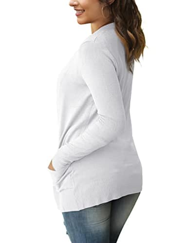 VERABENDI Womens V Neck Button Cardigans Soft Open Front Knit Sweaters with Pockets,White,X-Large - Image 2