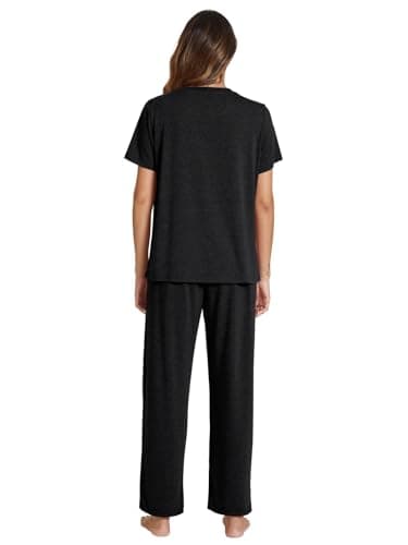 POKWAI Womens Pajama Sets Summer Short Sleeve Long Pants Pajamas Set Soft 2 Piece Pjs Ladies Pajamas Sleepwaer Pj(Black,XX-Large) - Image 6