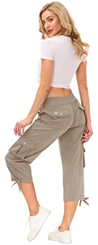 MoFiz Women's Sports Capri Pant Cargo Hiking Pants Lightweight Quick Dry Running Outdoor Capris for Women UPF 50+ Button Pockets Khaki M - Image 6