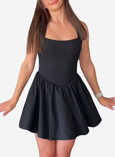 windysun Womens Tennis Dress Built in Shorts & Bra Adjustable Straps Exercise Workout Dress with Pockets Golf Athletic Dresses WS5001 Black S - Image 3