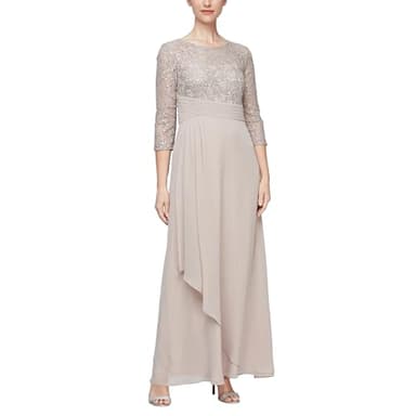 Alex Evenings Women's Long Mother of The Bride Dress with Empire Waist & Lace Bodice, Formal Event (Petite and Regular Sizes), Buff - Image 1