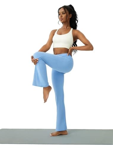 COPYLEAF Womens Yoga Pants with Pockets High Waisted Flare Leggings Bell Bottom Yoga Dress Pants Seamless Bootcut Pants(Blue S) - Image 4