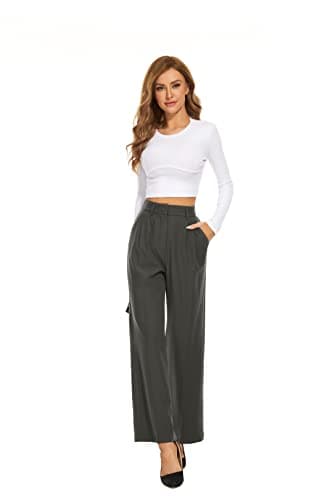 FUNYYZO Women's Wide Leg Pants High Elastic Waisted in The Back Business Work Trousers Long Straight Suit Pants - Image 2