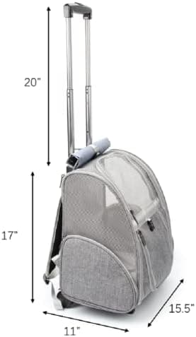 Lollimeow Pet Rolling Carrier, Dog Backpack with Wheels,Cats,Puppies Travel Bag with Wheels,Dog Trolley(Grey - Image 4