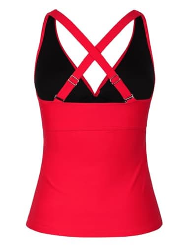 Hilor Women's Plus Size Underwire Bathing Suits Red Tummy Control Tankini Top Modest Push Up Swimsuit Top 18 - Image 6