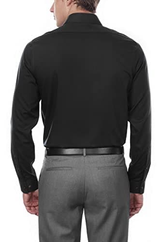 Calvin Klein Men's Slim Fit Non-Iron Herringbone Point Collar Dress Shirt, Black, 17.5" Neck 34"-35" Sleeve - Image 2
