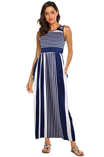 Hount Women's Summer Vacation Beach Dresses Casual Long Sun Dress Navy White XL - Image 3