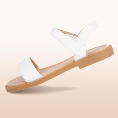 PANDANINJIA Gina White Girls Sandals Open Toe Summer Flats Dress Sandals Shoes Toddler/Little Kid/Big Kid (White Pu, 4 M US Big Kid) - Image 4