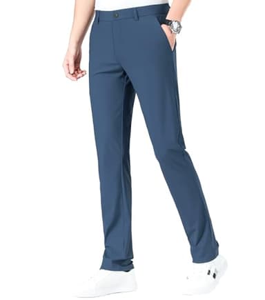 LUSHENUNI Men's Golf Pants Slim High Stretch, Ice Silk Dress Pants with Expandable-Waist Pants (Dark Blue,36) - Image 3