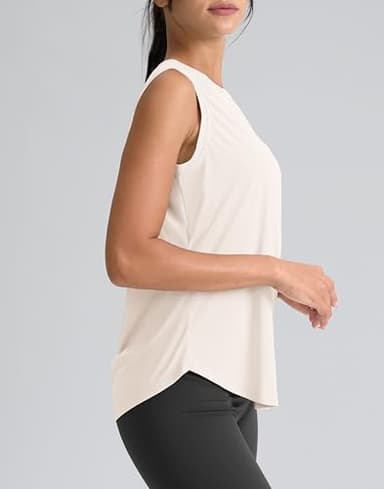 SANTINY Women's Sleeveless Workout Tops Breathable Lightweight Active Tennis Yoga Shirts Athletic Running Tank Tops for Women (Cream_M) - Image 3