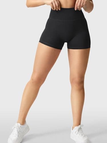 YEOREO Women's Biker Shorts 2.5" No Front Seam Elysina High Waist Hidden Scrunch Workout Gym Yoga Running Shorts Black M - Image 5
