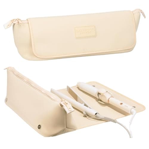 BAREFOOT CARIBOU Hair Tools Travel Bag and Heat Resistant Mat for Flat Irons, Straighteners, Curling Iron, and Haircare Accessories, 2-in-1 design, with Interior Pockets, Portable Organizer (Ivory) - Image 1