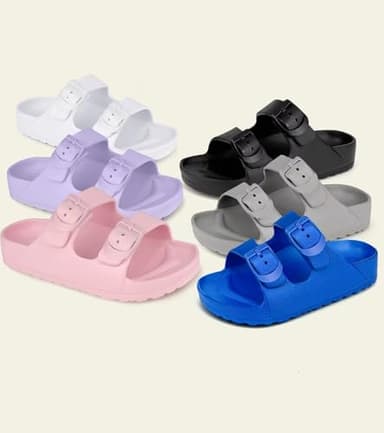 Pisumg Kids Slides Sandals Double Buckle Adjustable Boys Girls - Image 7