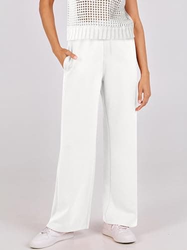 ANRABESS Women Two Piece Outfits Crochet Sheer Knit Sweater Top Wide Leg Pants Lounge Matching Sets Sweatsuit Travel Clothes White Large - Image 8