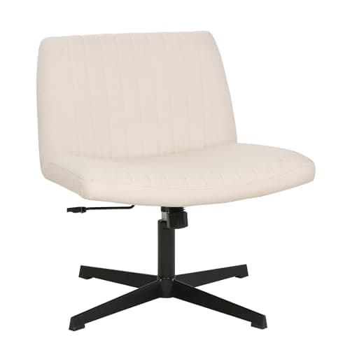 FDW Criss Cross Chair Armless Cross Legged Office Desk Chair Adjustable Swivel Ergonomic Desk Chair No Wheels U Shaped Backrest with Wide Seat Native Sponge Computer Task Vanity Chair for Home Office - Image 1