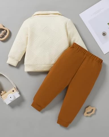 ZOEREA Toddler Baby Boy Clothes Outfits Long Sleeve Solid Sweatshirt and Pants 2 Piece Fall Winter Sweatsuit Set Apricot 12-18 Months - Image 6