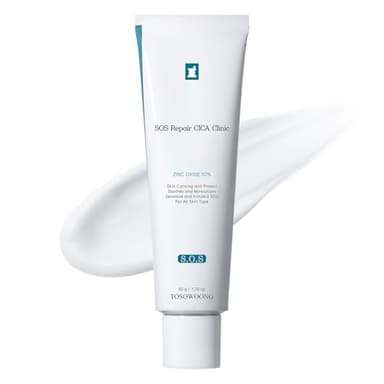 TOSOWOONG SOS Repair CICA Clinic Zinc Cream, 100,000ppm Zinc Oxide, Heal, Soothe Acne, Redness, Rosacea Treatment, Skin Barrier Repair, Moisture, Non-Comedogenic, Korean Skincare, 50g, 1.76 oz. - Image 1