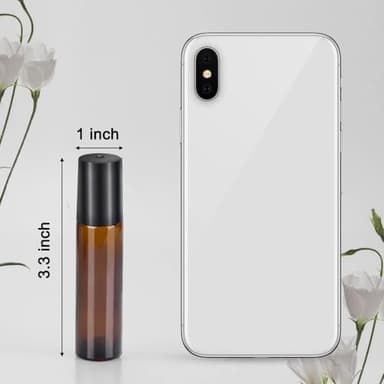 sungwoo 12 Pack Essential Oil Roller Bottles Stainless Steel, 10ml Amber Glass Roller Bottles with Caps for Travel, Perfume and Lip Gloss - Image 3