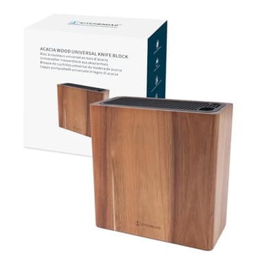 KITCHENDAO XL Acacia Wood Universal Knife Block with Slots for Scissors and Sharpening Rod, Safe, Space Saver Knives Storage Stand Display without Knives, Unique Slot Design to Protect Blade - Image 1