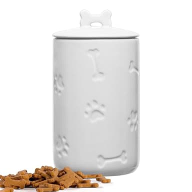 NIXBYO Dog Treat Container Airtight - 9"x5" Large Ceramic Dog Treat Jar for Kitchen Counter, White Dog Cookie Jar with Lid - Farmhouse Style Dog Food Storage Container for Dogs, Cats, Pets - Image 1