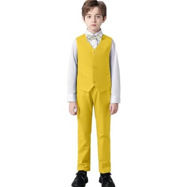 Boys Suits Vest and Pants Set Toddler Boy Suit Size 8 Yellow Formal Dress Clothes for Kids Wedding Outfit Christmas Homecoming Suit with Tie - Image 2