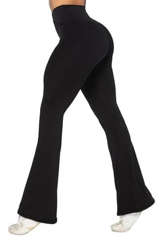 Sunzel Flare Leggings, Crossover Yoga Pants with Tummy Control, High Waisted and Wide Leg, No Front Seam Black Large 34" Inseam - Image 1