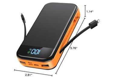 Portable Charger 32000mAh, 22.5W QC 3.0 PD 20W Smart LED Display Fast Charging Built in Cables Power Bank, External Battery Pack Charge 5 Devices Compatible with Cellphones (Orange) - Image 8