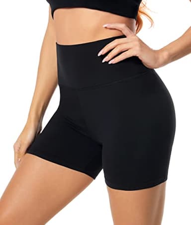 FULLSOFT High Waisted Biker Shorts for Women-5" Tummy Control Fitness Athletic Workout Running Yoga Gym Soft Shorts (Black,Small-Medium) - Image 1