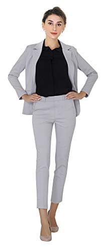 Marycrafts Women’s Two Piece Suits – Business Blazer Pant Suit Set for Work, Professional Outfit, Office Wear, Formal Business Attire 8 Silver - Image 3