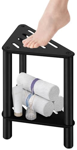 VOTZAAQ Shower Foot Rest, Shower Stool for Inside Shower, Stainless Steel Waterproof Shower Stool for Shaving Legs - Corner Bathroom Bench Seat with Storage Shelf for Small Shower Spaces - Image 1