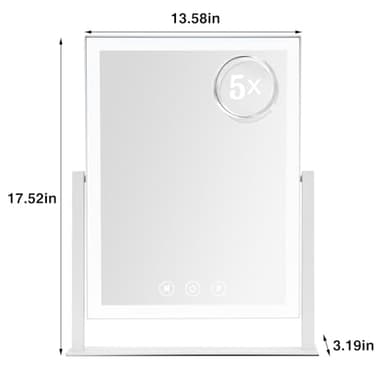 Lighted Makeup Mirror, Hollywood Vanity Mirror with 5X Magnification Mirror, 360°Rotation Touch Control, 3 Color Lighting for Desks Bedroom Dressing Room, Large - Image 6