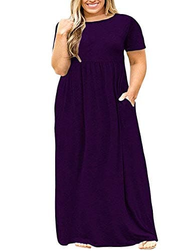 Women's Short Sleeve Pockets Maternity Maxi Dress Summer Casual T-Shirt Dresses Purple 5X - Image 1