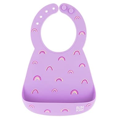 Bumkins Bibs, Silicone Pocket for Babies, Baby Bib for Girl or Boy, for 6-24 Months Up to Toddler, Essential Must Have for Eating, Feeding, Baby Led Weaning Supplies, Mess Saving, Rainbows Purple - Image 1